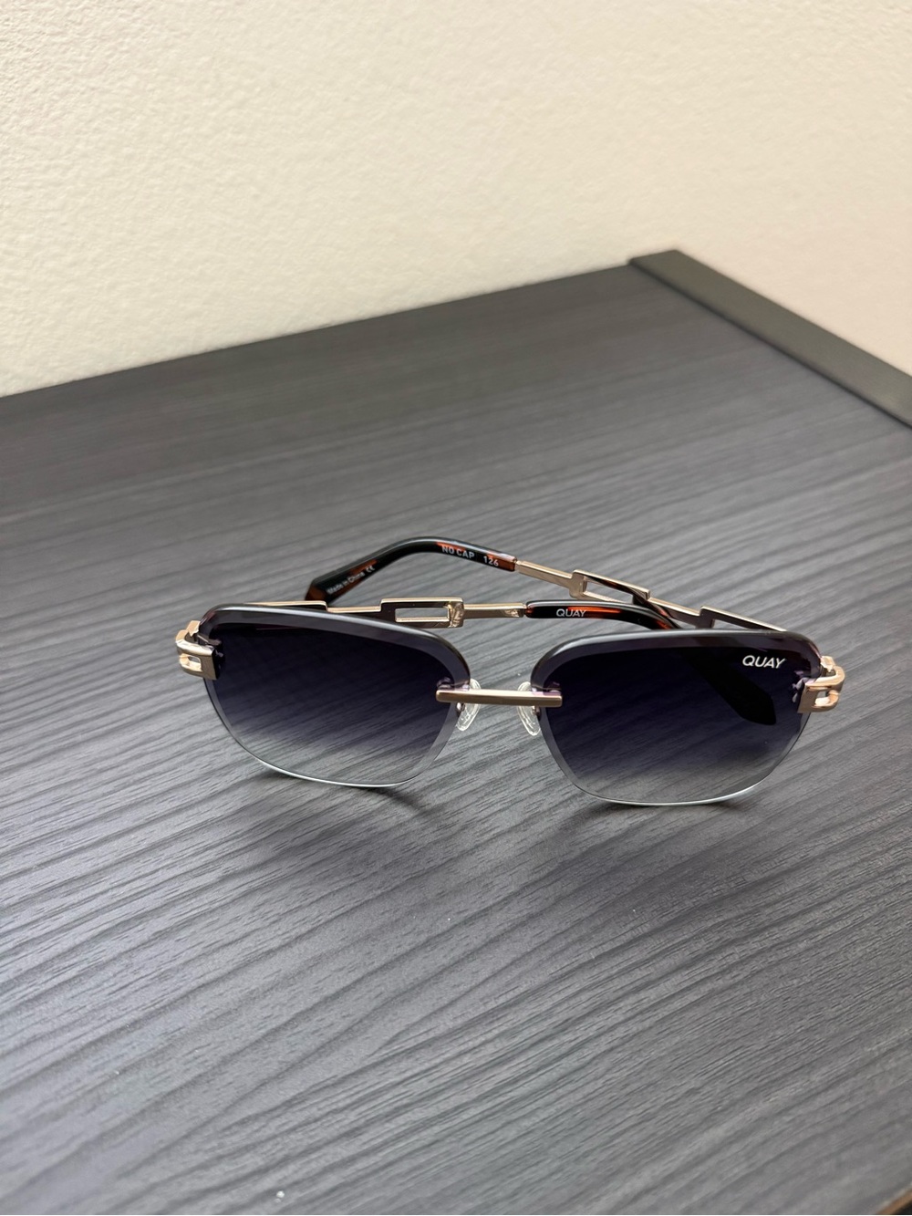 Quay Rimless Gradient Lens Sunglasses in Black and Gold - Picture 2 of 6